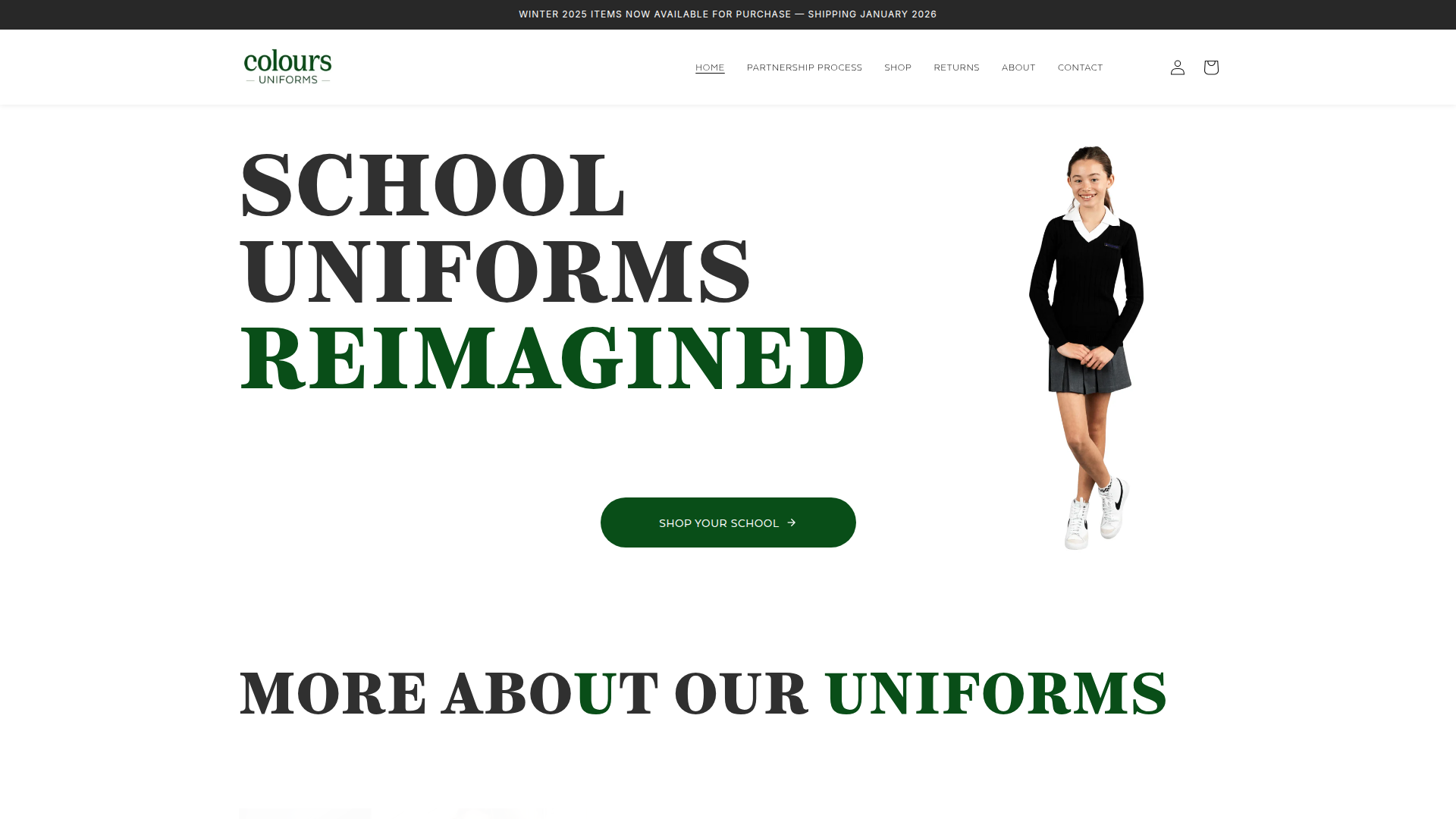 COLOURS Uniforms website homepage